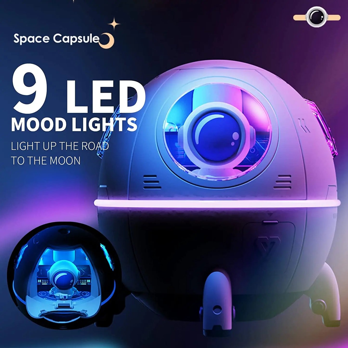 Humidificador de cápsula espacial con luces LED.